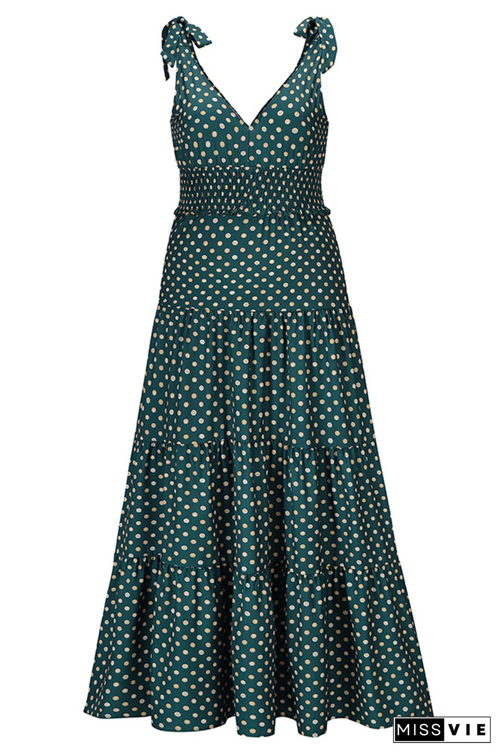 Polka Dot V Neck Sleeveless Long Dress Wholesale