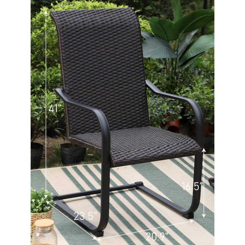 PHI VILLA Rattan Metal C-Spring Outdoor Dining Chair with High in Back (2-Pack) THD-PV-002