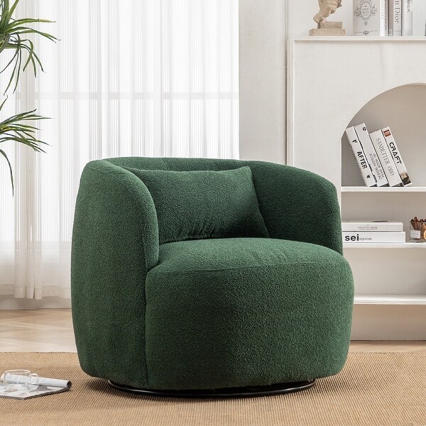 Poly Blend Boucle Fabric Upholstered Swivel Armchair