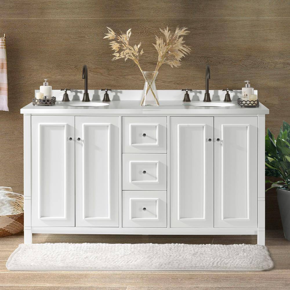 Alaterre Furniture Williamsburg 60 in. W x 21 in. D x 34 in. H Bath Vanity Cabinet without Top in White AVAN60WHBB