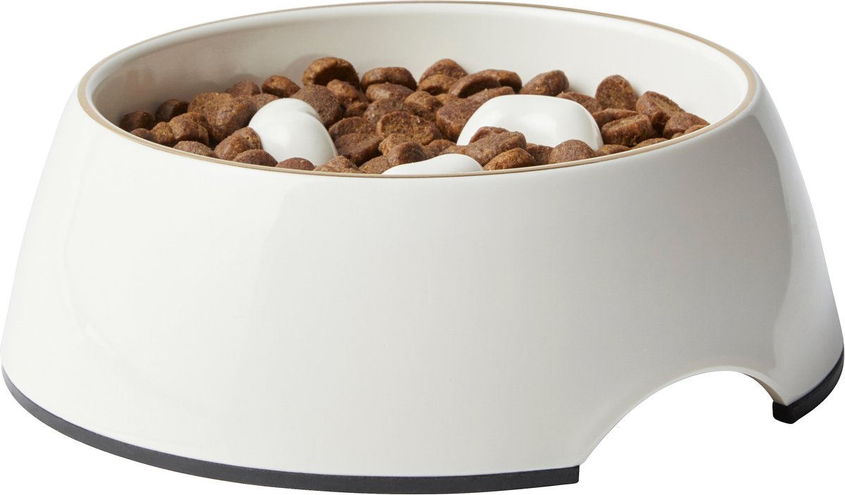 Frisco Melamine Slow Feed Dog and Cat Bowl with Gold Trim， Cream