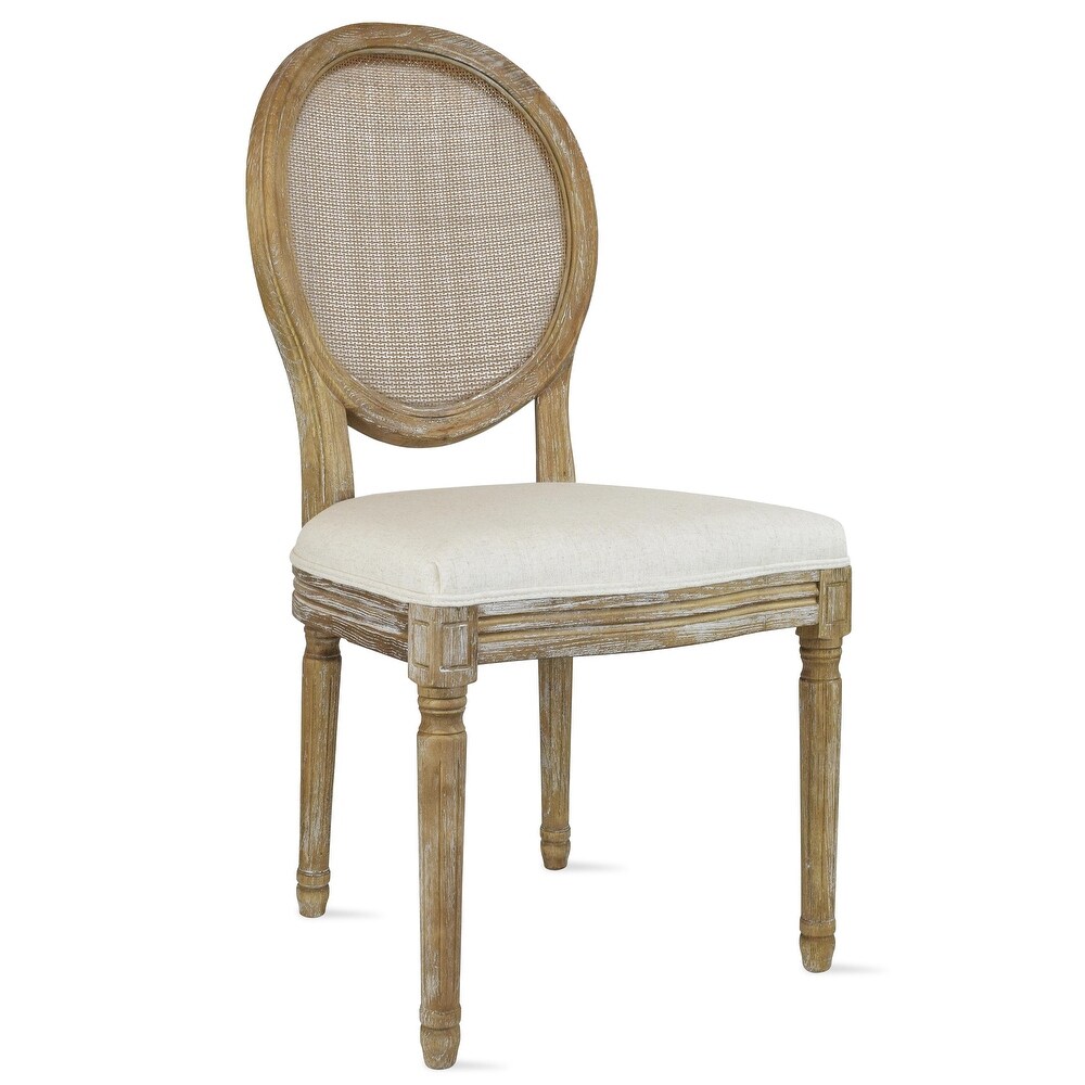 French Chic Vintage Style Dining Side Chair With Upholstered Linen Welted Fabric And Elegant Natural Rustic Wood Frame