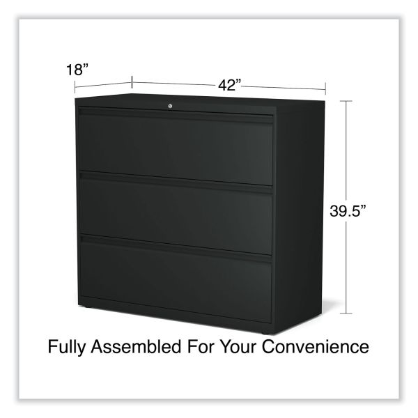 Alera Lateral File， 3 Legal/Letter/A4/A5-Size File Drawers， Black， 42