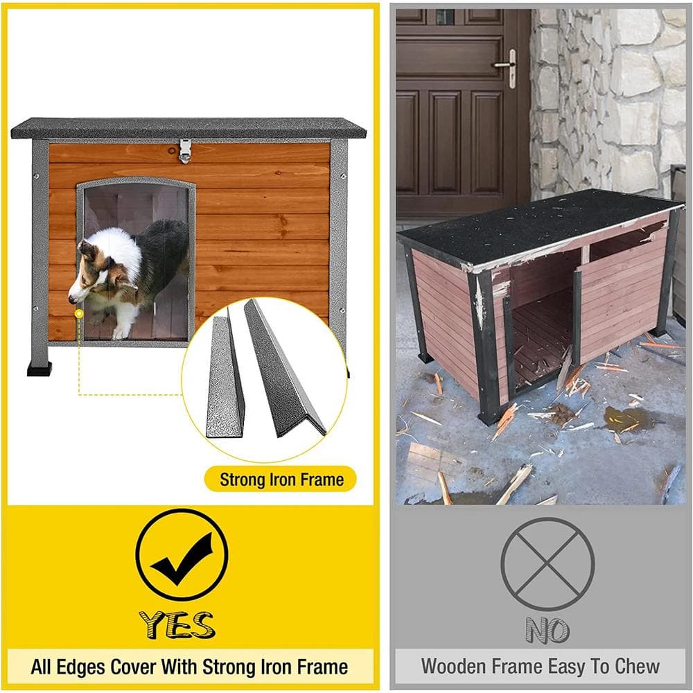 aivituvin Wooden Heavy-Duty Dog Crates House with Strong Iron Frame, Medium Size, Brown AIR74