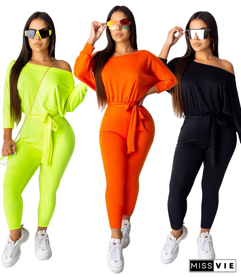 Fashion Oblique Shoulder Solid Color Long Jumpsuit