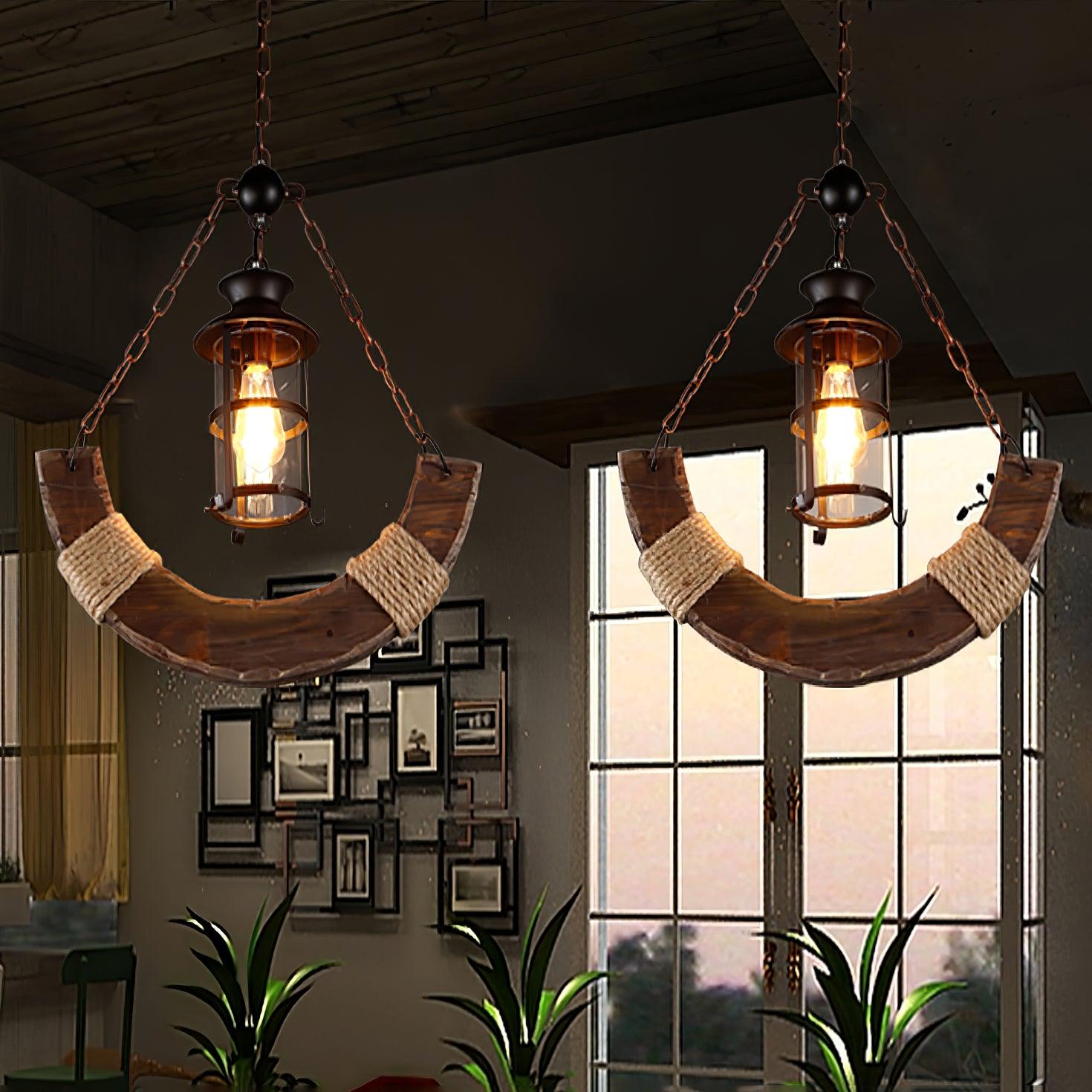 Nautical Industrial Style Wooden Chandelier