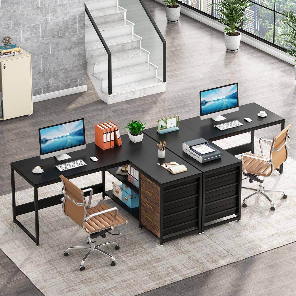 BYBLIGHT Lanita 59 in. L Shaped Black Particle Board 4 Drawer Computer Desk Reversible Corner Office Desk Sturdy Writing Table BB-XK00174XF