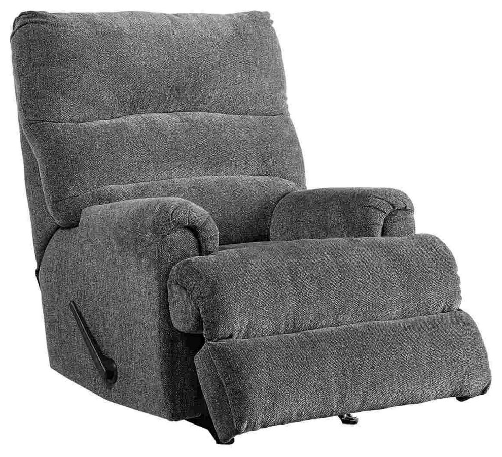 Benzara BM262369 Manual Rocker Recliner With Fabric and Pull Lever  Gray   Transitional   Recliner Chairs   by Uber Bazaar  Houzz