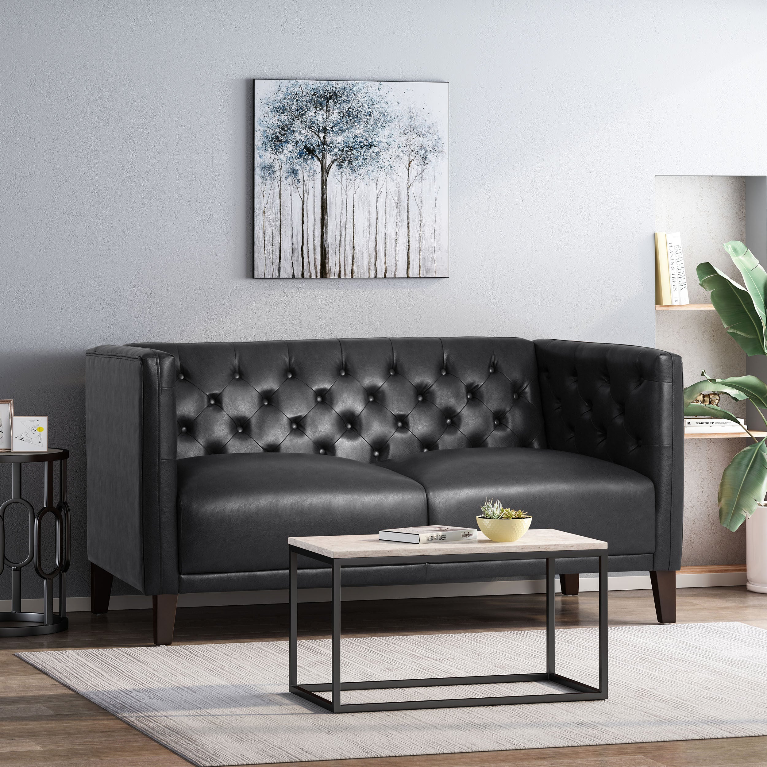 Drache Contemporary Upholstered Tufted Loveseat