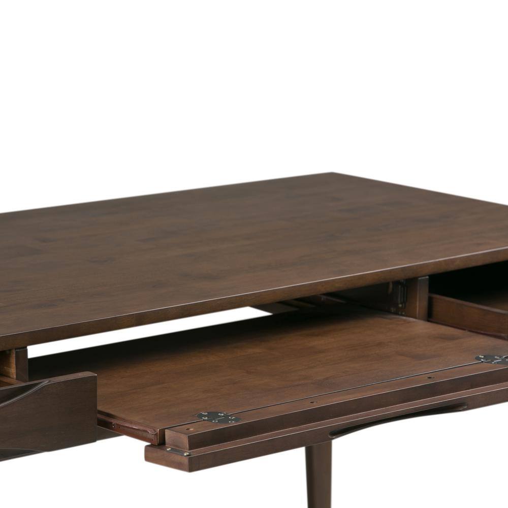 Simpli Home Harper Solid Hardwood Mid-Century Modern 60 in. Wide Writing Office Desk in Walnut Brown 3AXCHRP-10