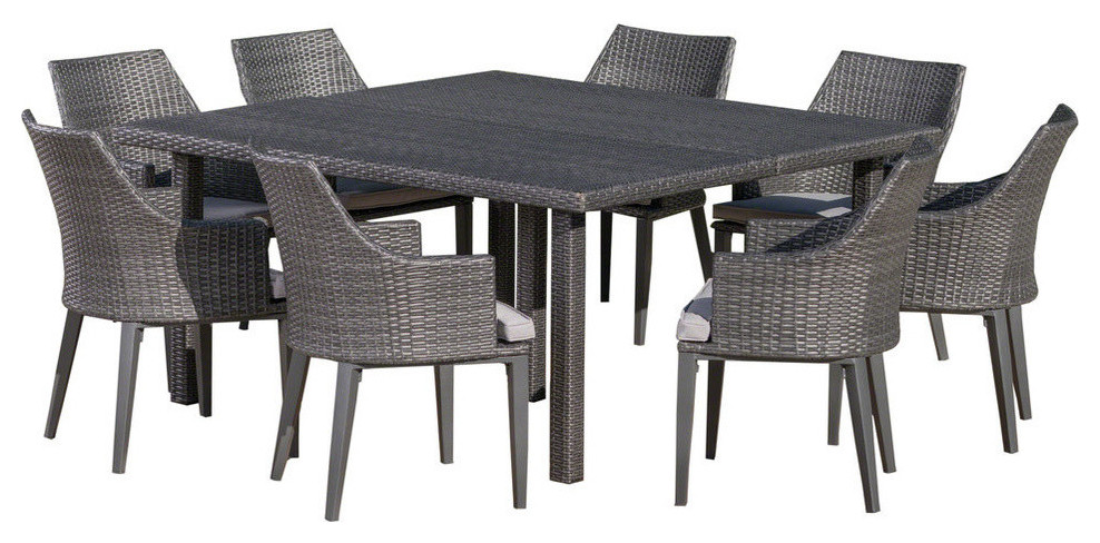 GDF Studio 9 Piece Belle Outdoor Wicker Dining Set With Cushions   Tropical   Outdoor Dining Sets   by GDFStudio  Houzz