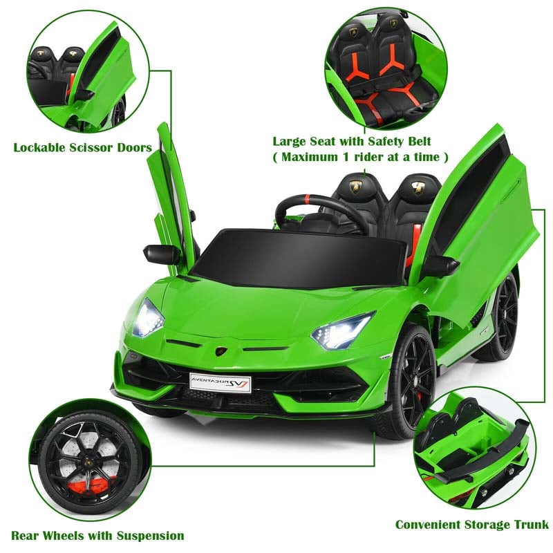 Licensed Lamborghini SVJ Kids Ride-On Car, 12V Battery Powered Sports Car Toy with Trunk & Remote