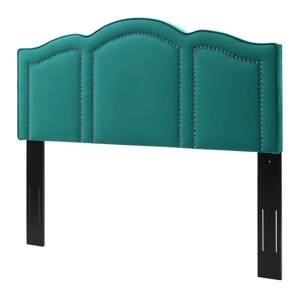 Augusta Green Velvet Upholstered Twin Size Headboard with Nailhead Trim - - 33121402