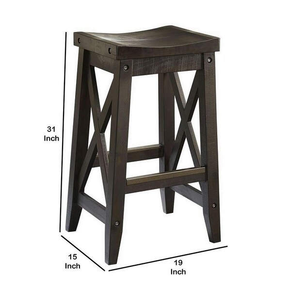 31 Inches Saddle Seat Wooden Barstool， Brown - 31 H x 19 W x 15 L