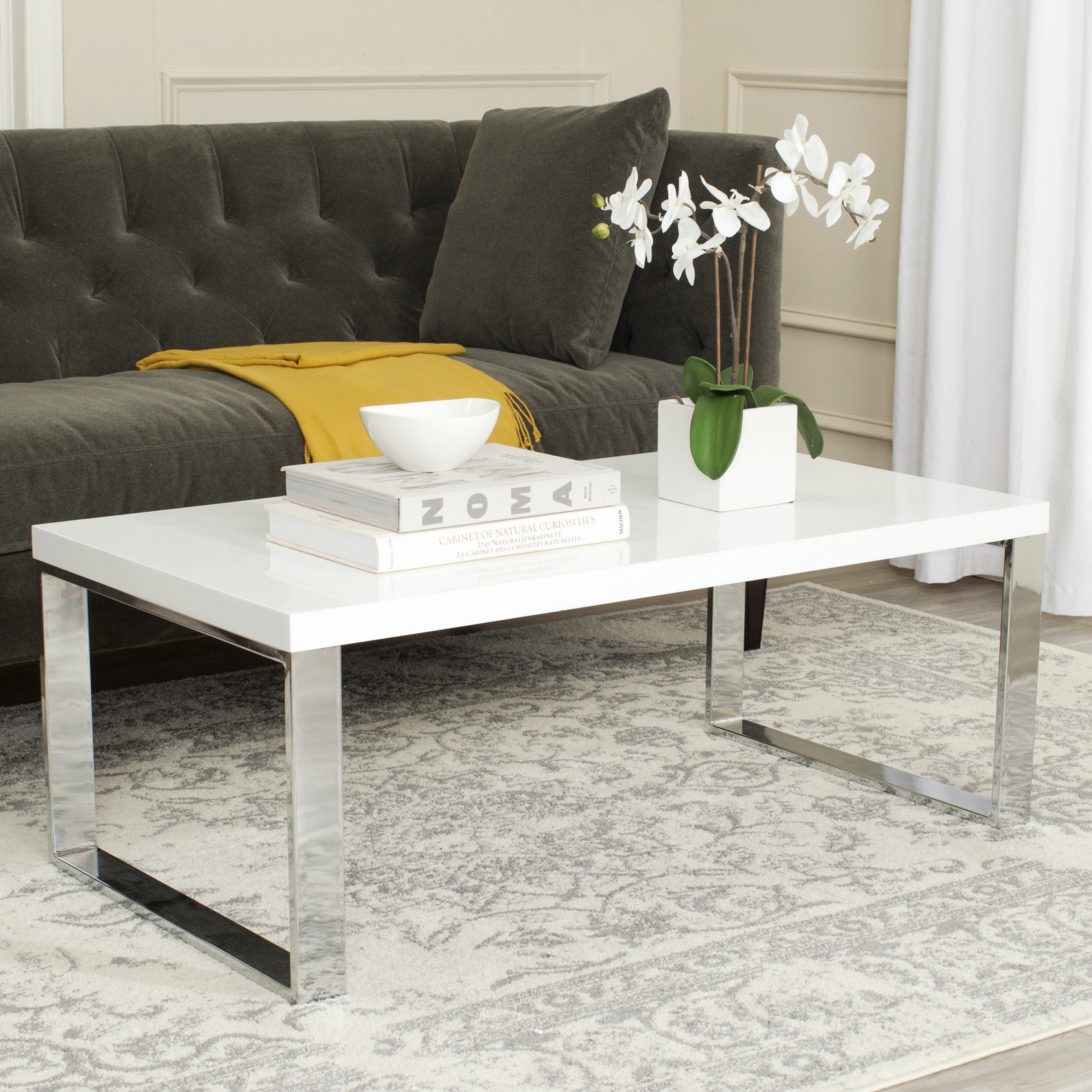 SAFAVIEH Rockford White/ Chrome Glam Coffee Table - 43.3