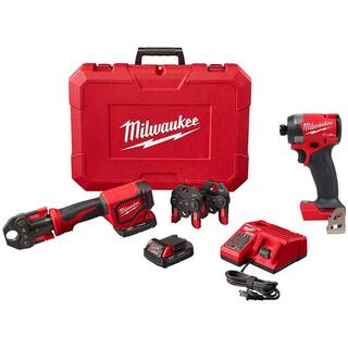 MW M18 18V Lithium-Ion Cordless Short Throw Press Tool Kit and M18 FUEL 18V Lithium-Ion Cordless 14 in Hex Impact Driver 2674-22C-2953-20