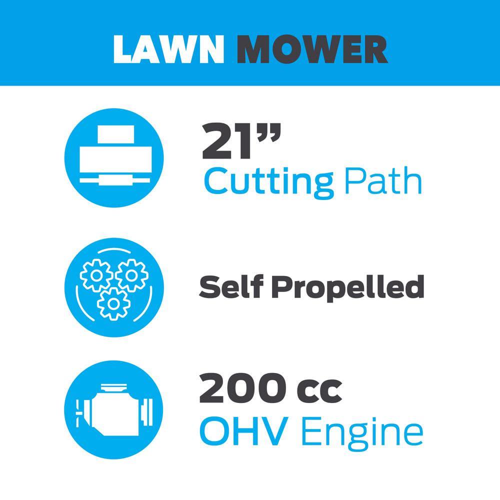 Pulsar 21 in 200 cc Gas Recoil Start Walk Behind Push Mower SelfPropelled 3in1 with 7 Position Height Adjustment