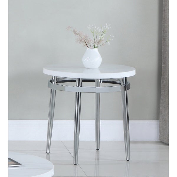 Farley White and Chrome Round End Table with Metal Legs