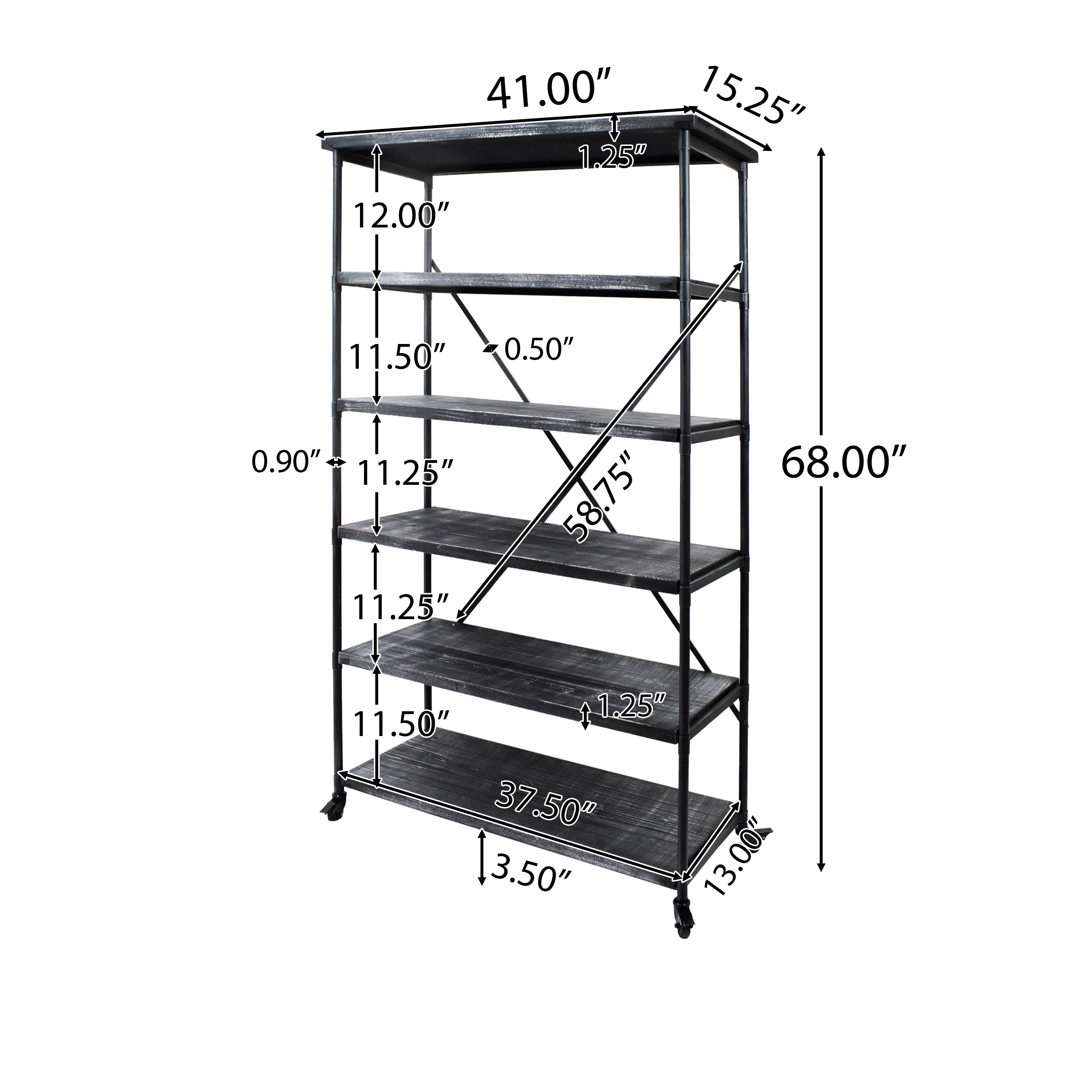 Sullivan Industrial Design 5-Shelf Etagere Bookcase On Wheels