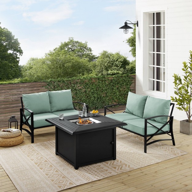 Kaplan 3pc Outdoor Conversation Set With Fire Table amp 2 Loveseats Mist Crosley