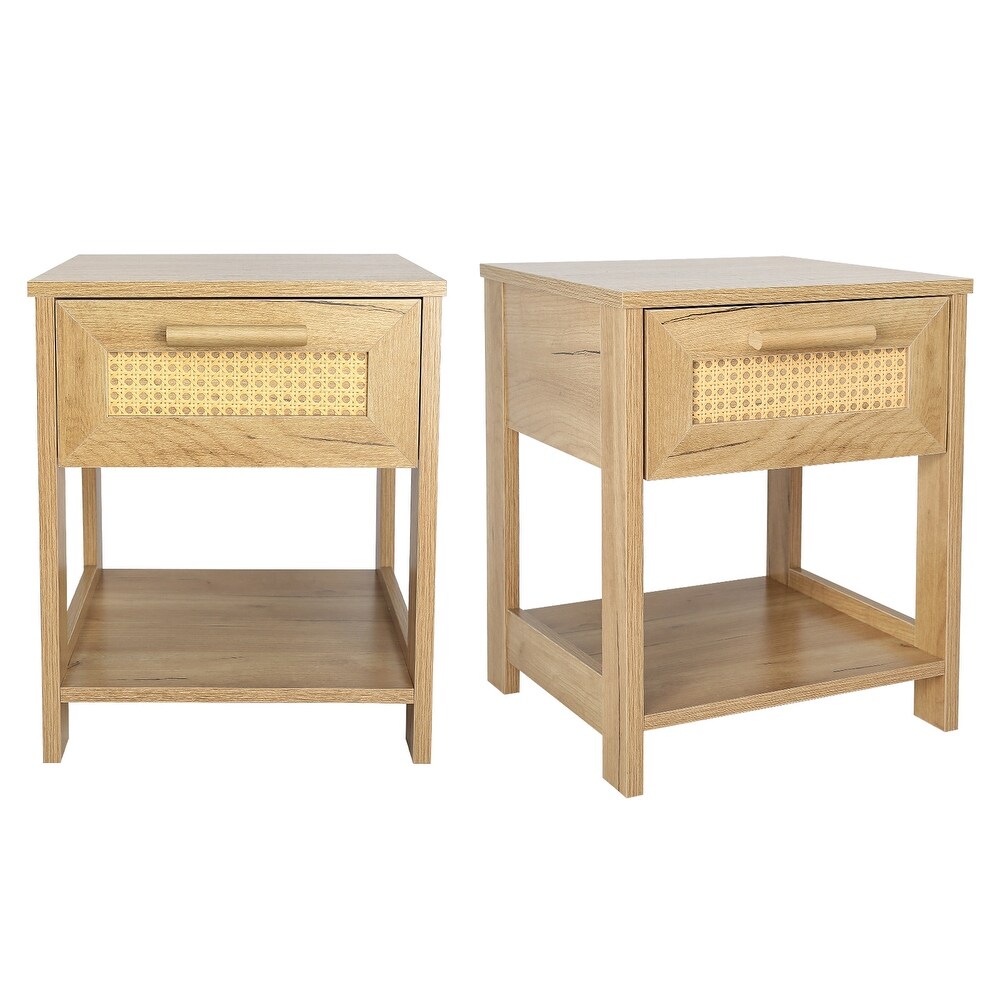 Nightstand Set of 2 with rattan Design