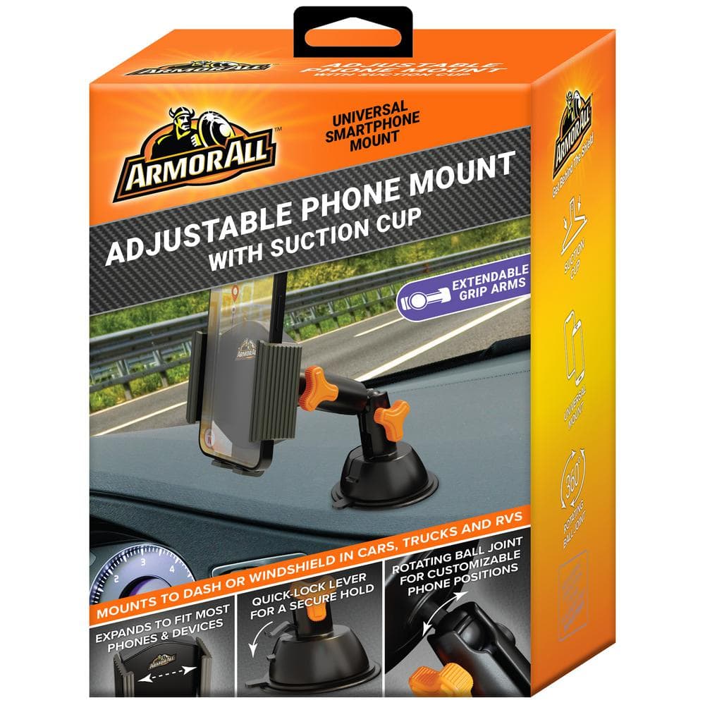 Armor All Adjustable Phone Mount With Suction Cup, Easy Dashboard Fit, Adjustable AMH3-1012-BLK