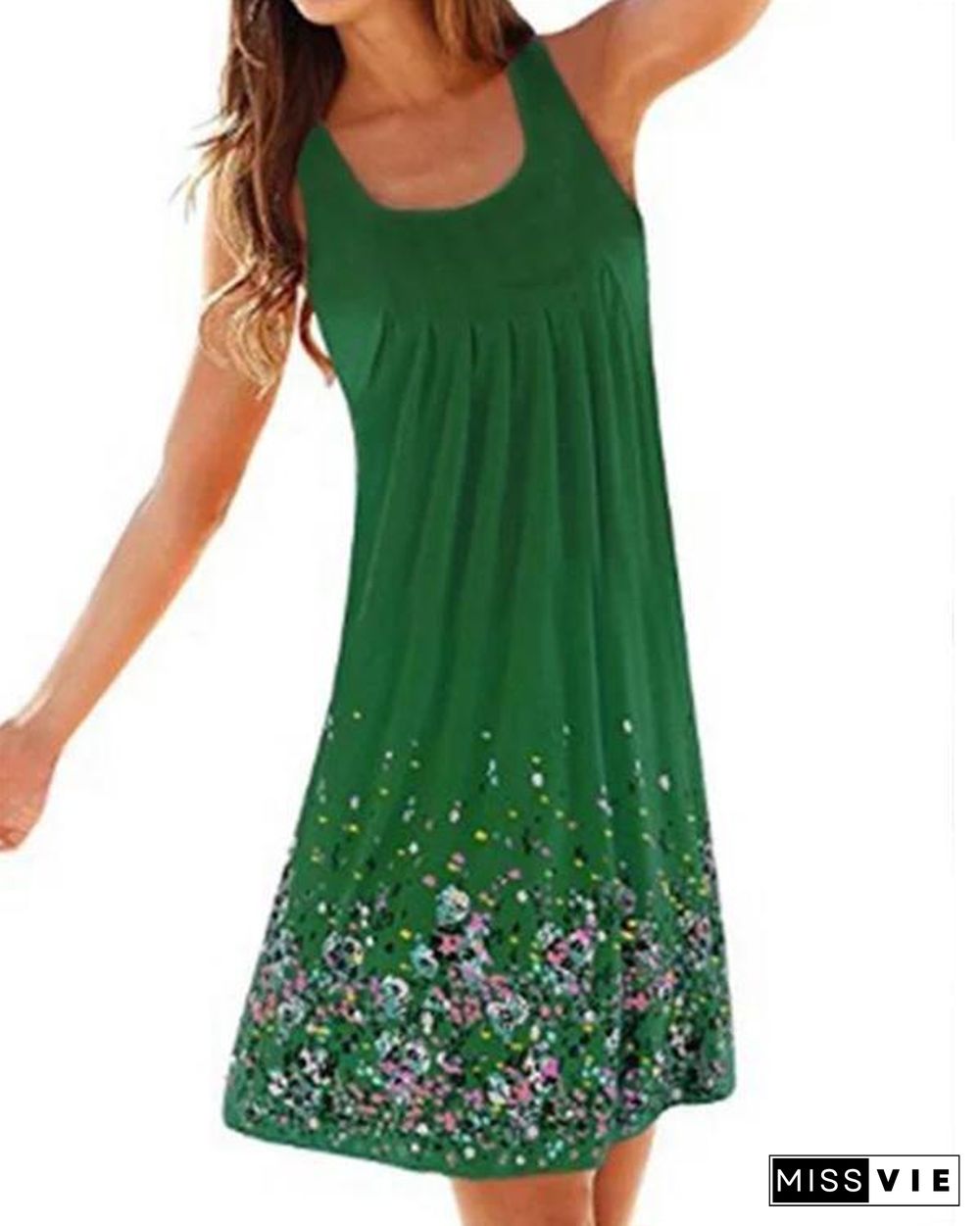 A-line Women Daytime Sleeveless Cotton-blend Painted Floral Floral Dress