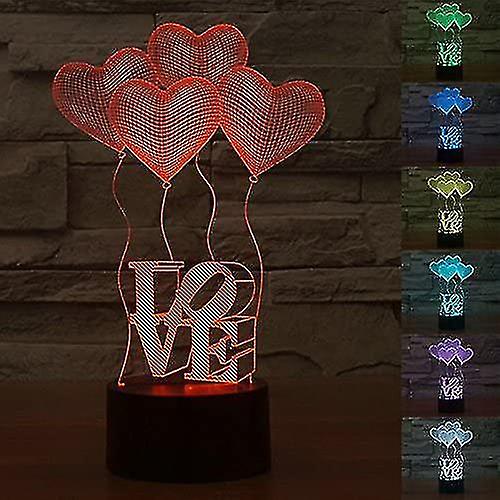 3d Romantic Love Heart Balloons Night Light 7 Color Change Led Table Desk Lamp Acrylic Flat Abs Base