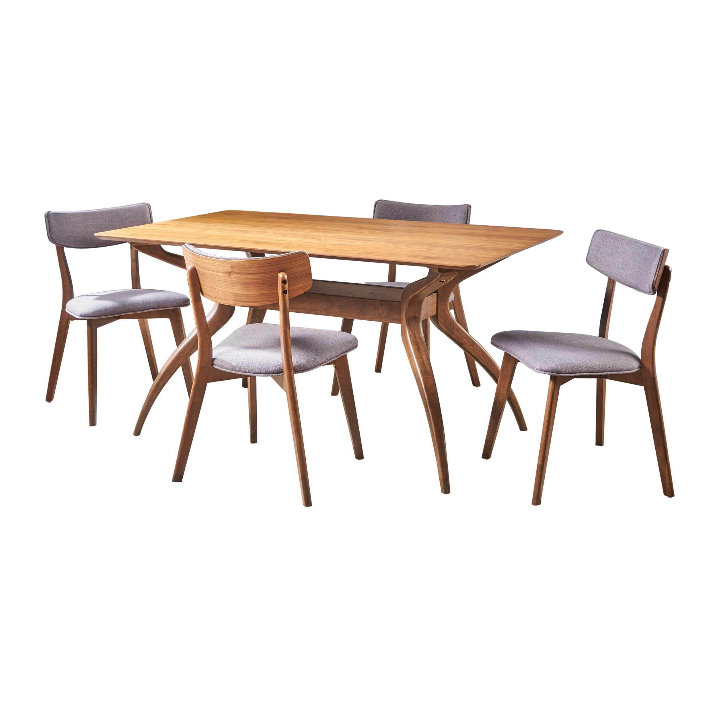 Nerron Mid Century Finished 5 Piece Wood Dining Set with Fabric Chairs