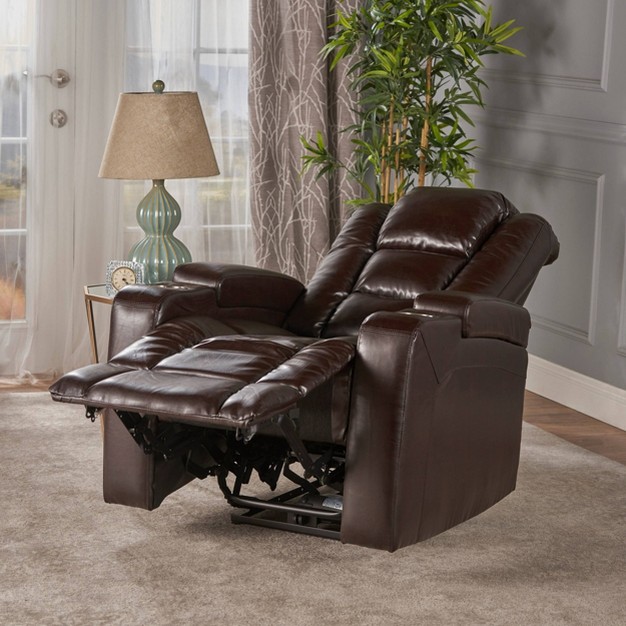 Emersyn Tufted Leather Power Recliner With Arm Storage And Usb Cord Brown Christopher Knight Home