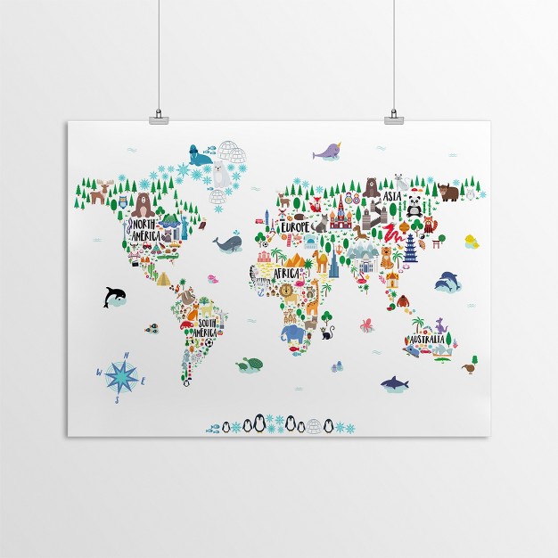 Americanflat Educational Minimalist Animal World Map By Elena David Poster Art Print