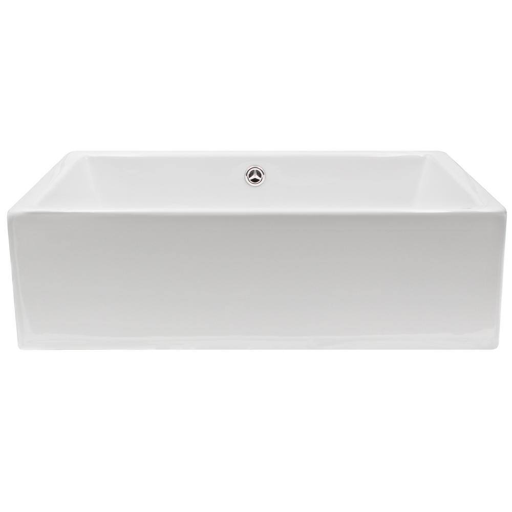 Novatto Rectangular Porcelain Vessel Sink in White with Overflow Drain in Brushed Nickel NP-018131BN