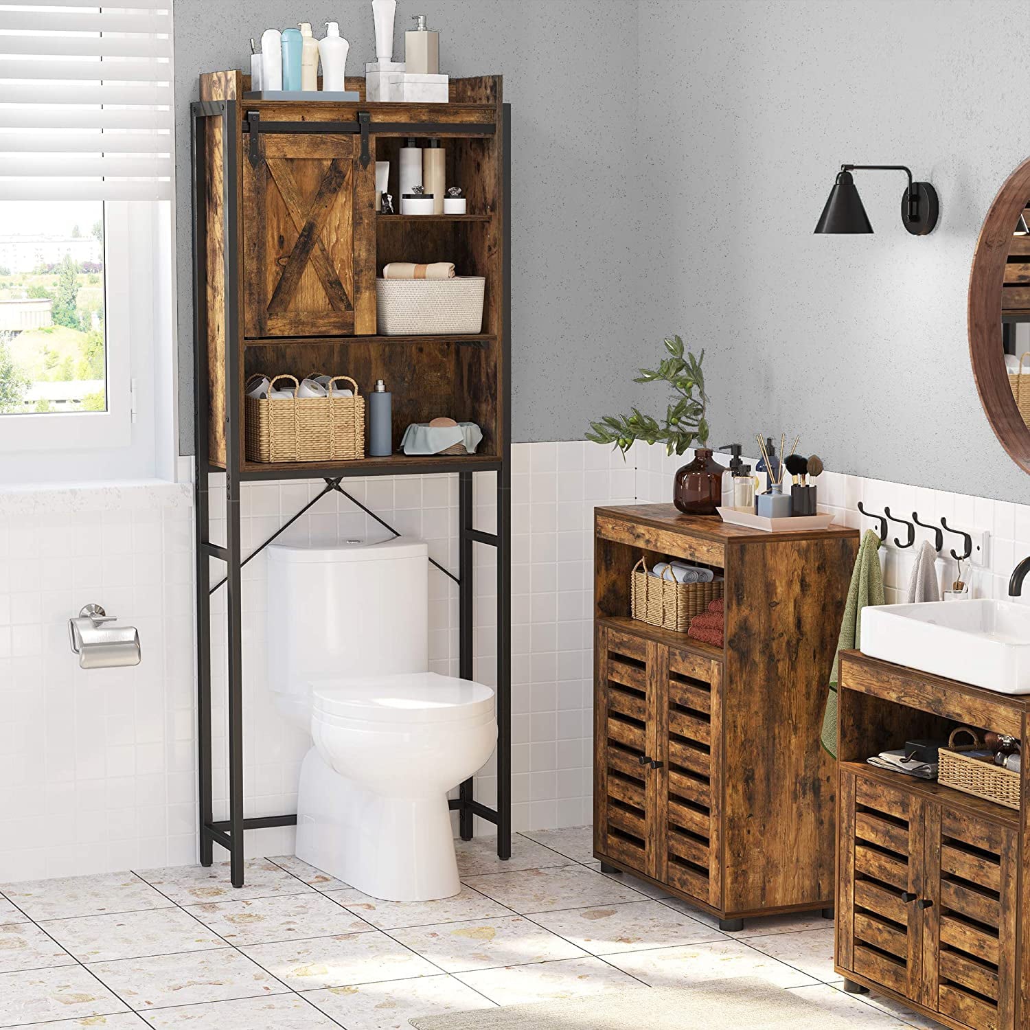 VASAGLE COBADO Over-the-Toilet Storage Cabinet, with Cupboard and Shelves