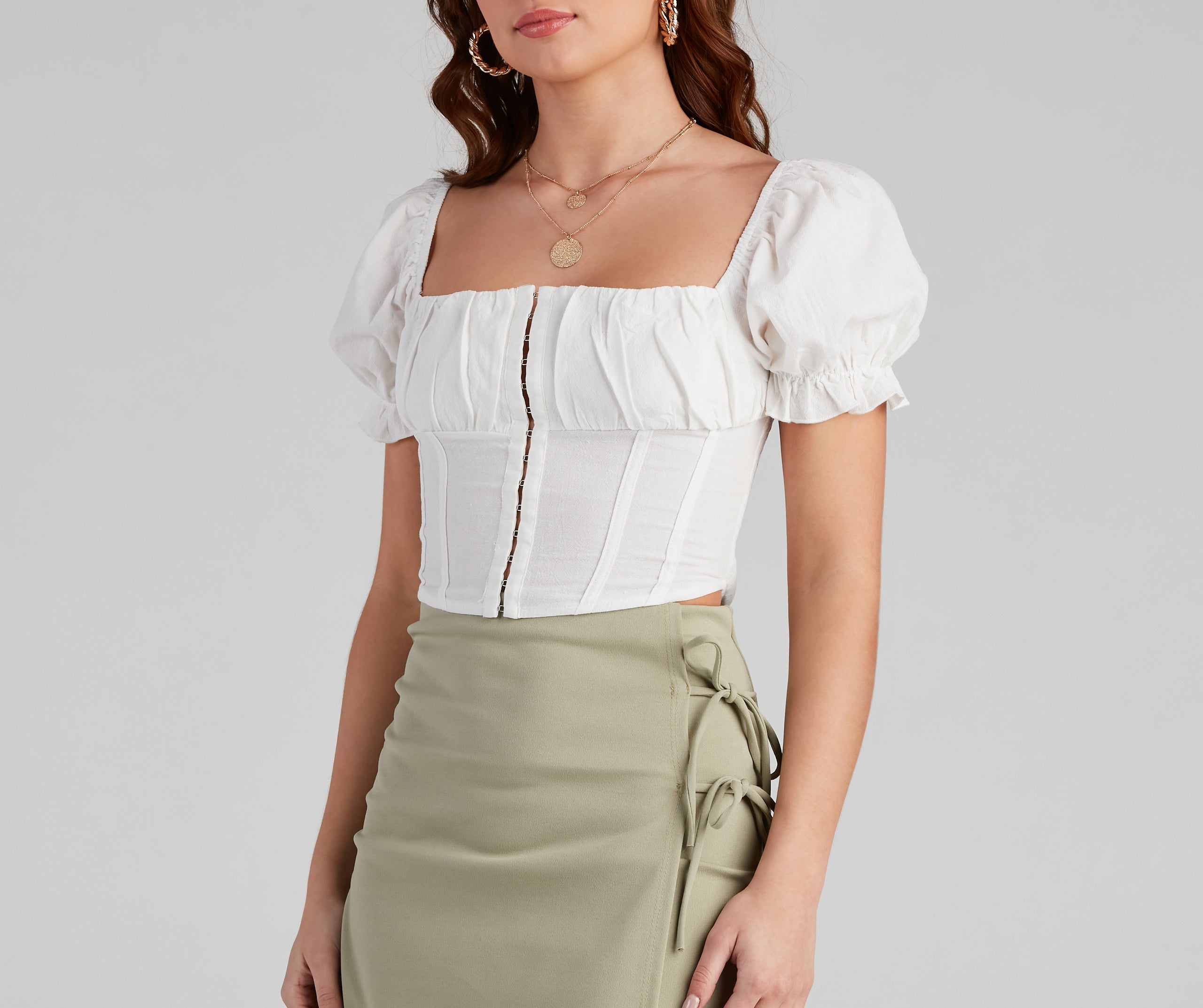 Cutie Puff Linen Corset Top