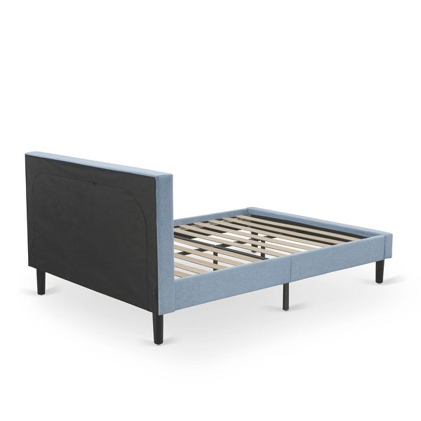 Fannin Bed Set - Queen Size Bed Frame and an End Table - Denim Blue Linen Fabric ( End Table Pieces Option ) - - 33887600