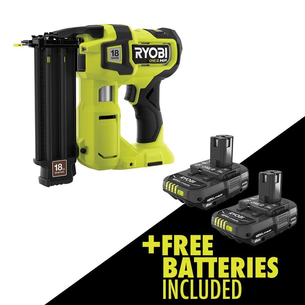 RYOBI ONE+ HP 18V 18-Gauge Brushless Cordless AirStrike Brad Nailer with FREE 18V Lithium-Ion 2.0 Ah Compact Battery (2-Pack) P322-PBP2006