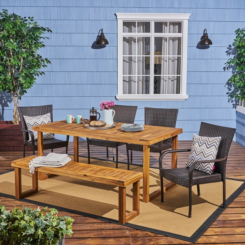 Nestor 6 piece Wood Dining Set with Wicker Chairs by Christopher Knight Home