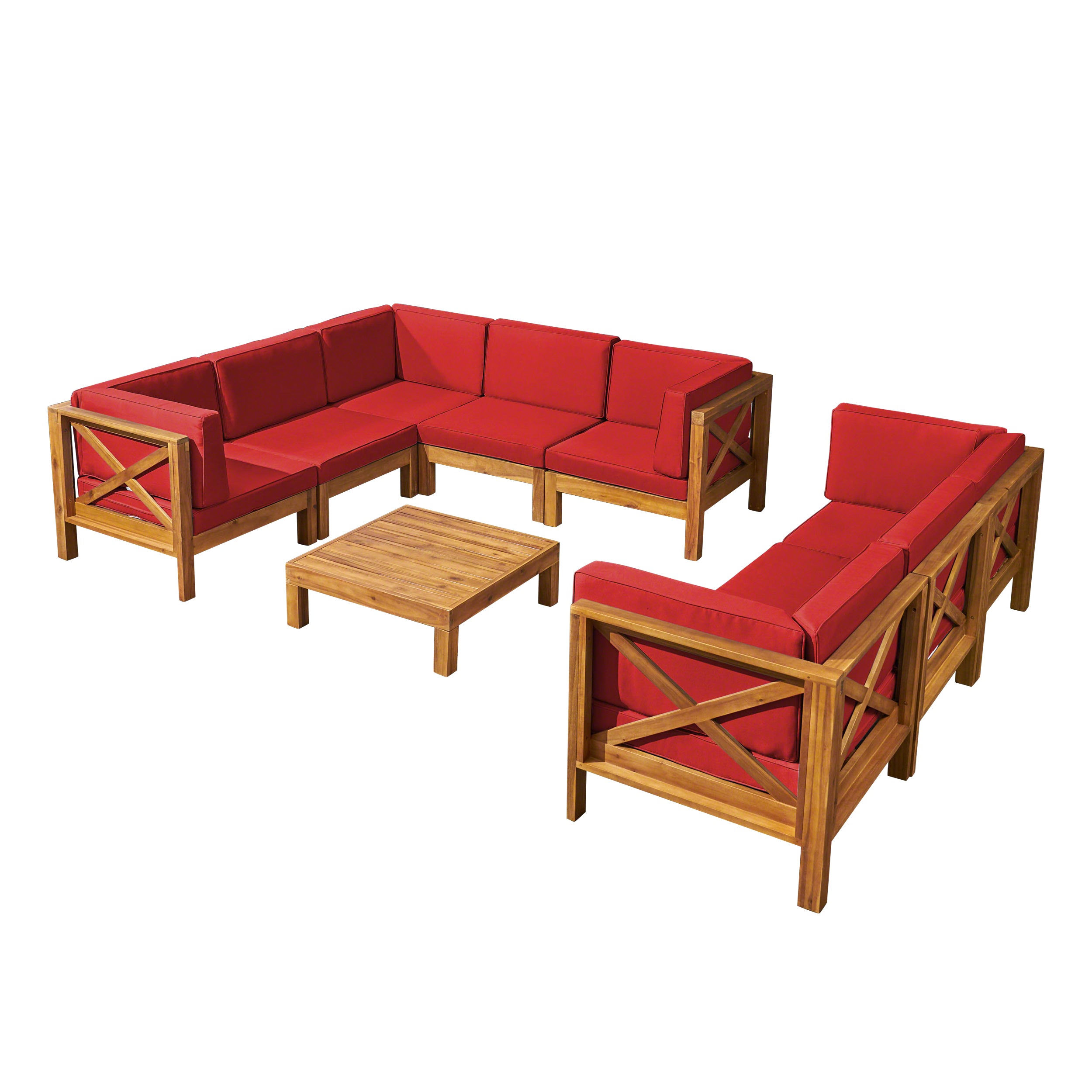 Cynthia Outdoor Acacia Wood 9-Piece Sectional Sofa Set with Coffee Table