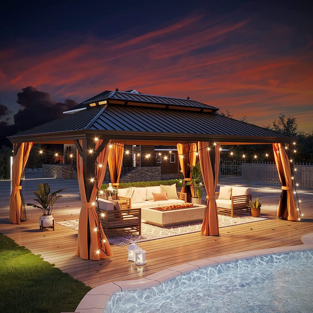 GAZEBEST 14' X 20' Permanent Hardtop Gazebo  Outdoor Galvanized Steel Double Roof Pavilion Pergola Canopy