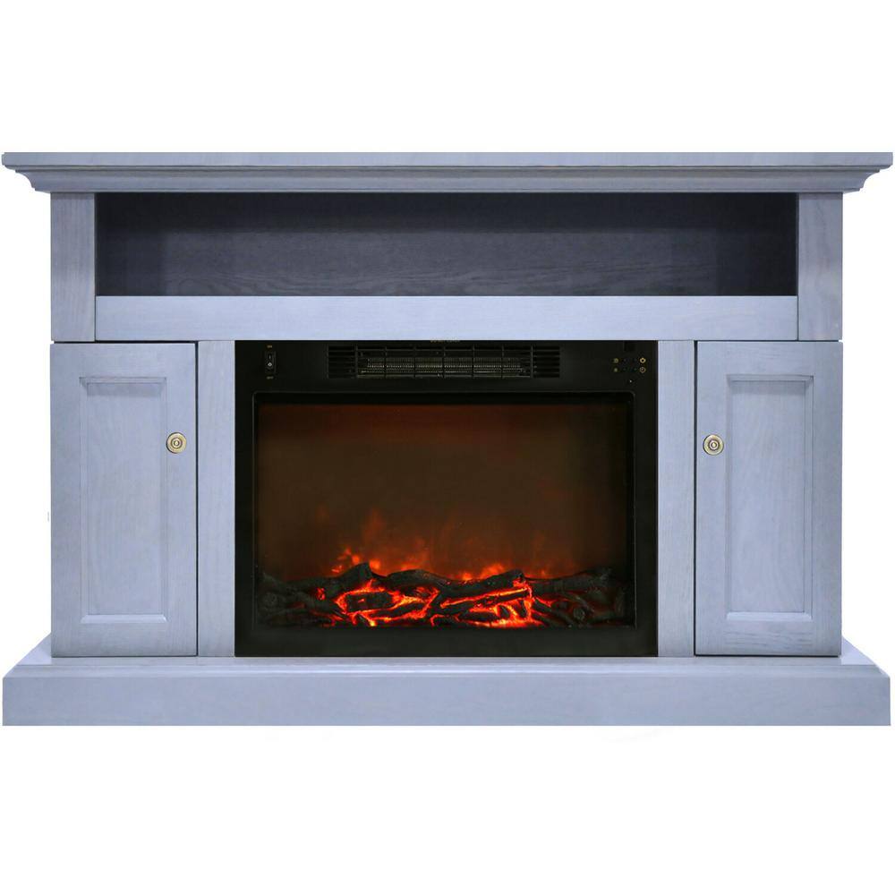 Hanover Kingsford 47.5 in. Freestanding Electric Fireplace TV Standin Slate Blue with Charred Log Insert FS5021-2BSBL1