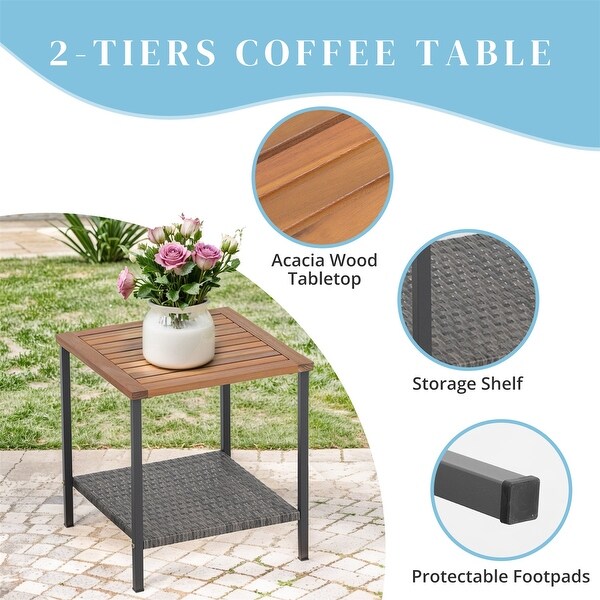 3 Pieces Rocking Wicker Bistro Set，Patio Outdoor Furniture Conversation Sets with Porch Chairs and Glass Coffee Table