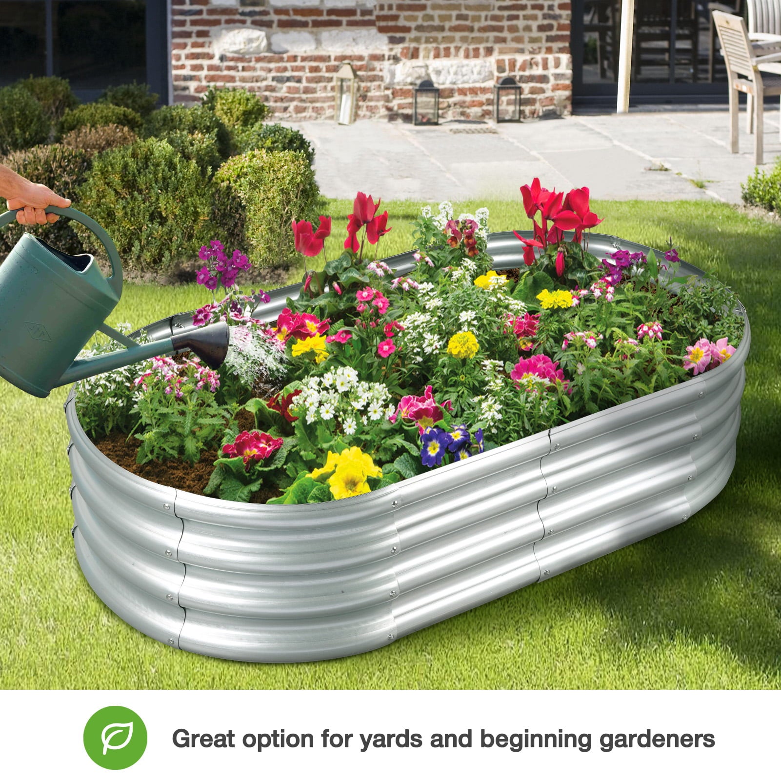 Livhil Galvanized Raised Garden Bed, Outdoor Garden Planters, Galvanized Raised Planters 4ft (L) x2ft (W) x1ft (H), Silver