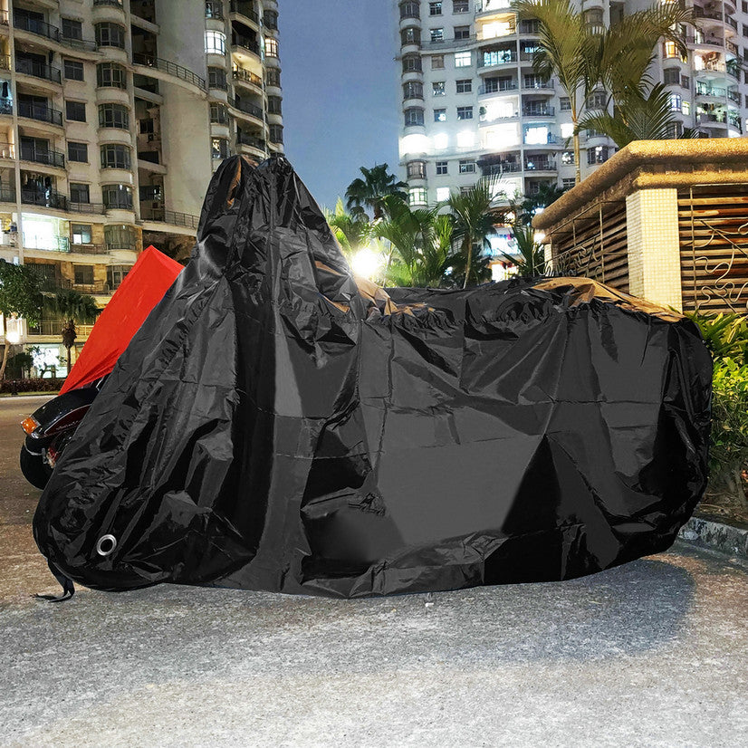 Protective Case Waterproof Motorcycle Cover with Reflective Strip， Dust Resistant Rain Snow UV Wind Sun Bird droppings 265x105x125cm Black 104 inches