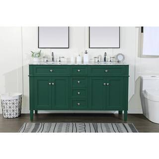 Simply Living 60 in. W x 21.5 in. D x 35 in. H Bath Vanity in Green with Carrara White Porcelain Top SL37680DGN