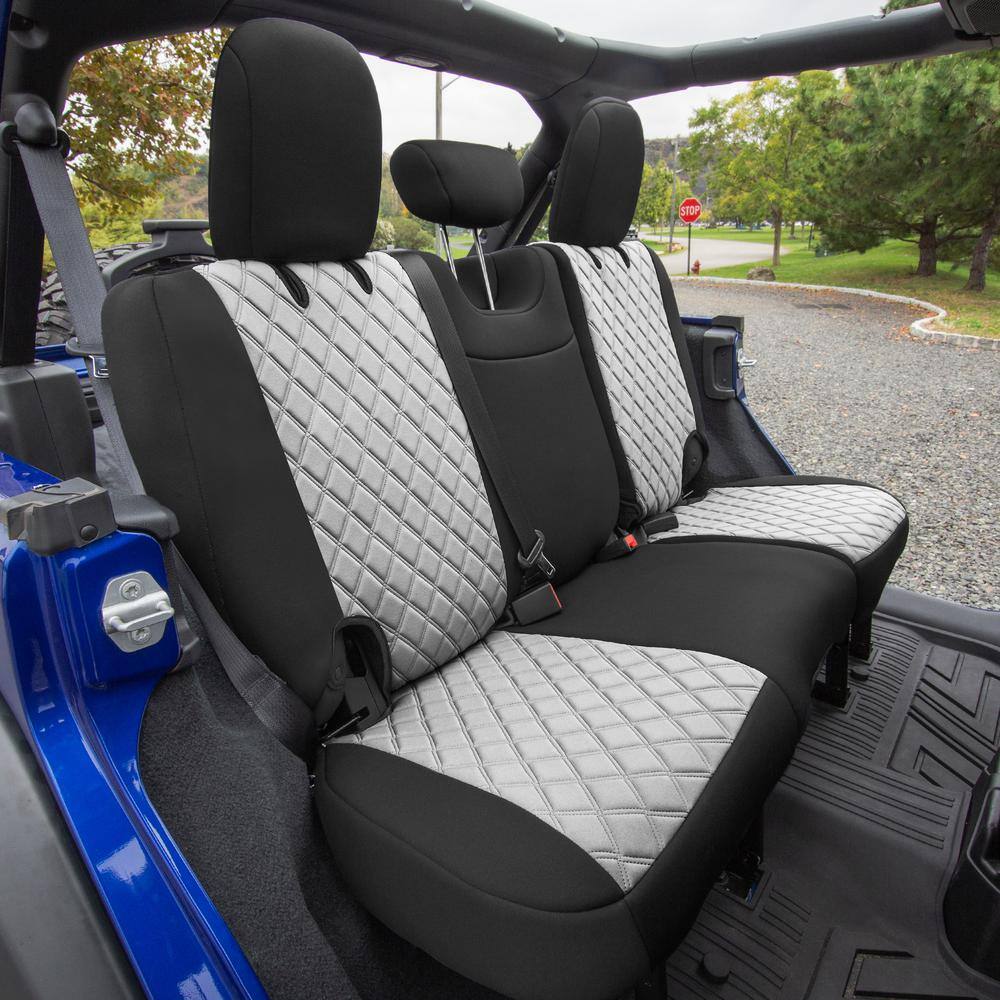 FH Group Neoprene Waterproof 47 in. x 1 in. x 23 in. Custom Fit Seat Covers For 2018-2021 Jeep Wrangler JL 4DR Full Set DMCM5006Gray-Full