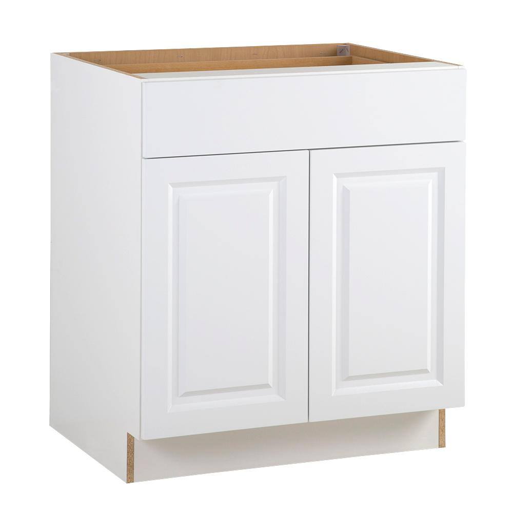 Hampton Bay Benton 30 in. W x 24.5 in. D x 34.5 in. H Assembled Base Kitchen Cabinet in White with Soft Close Full Extension Drawer BT3035B-WH