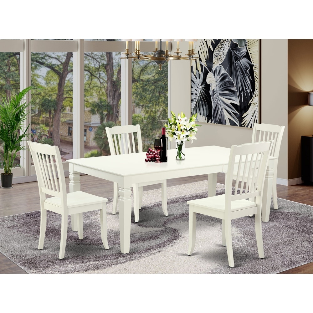 East West Furniture Dining Room Table Set  a Rectangle Kitchen Table and Dining Chairs  Linen White (Pieces Options)