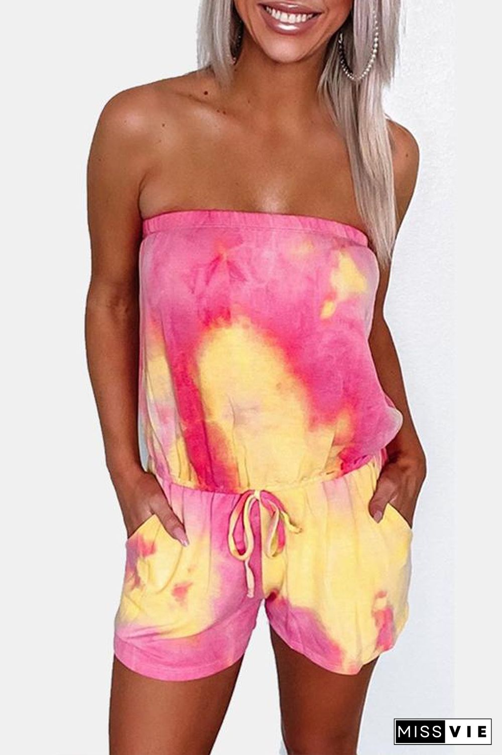 Tie-dye Tube Top Rompers (With Drawstring) (2 Colors) P16003