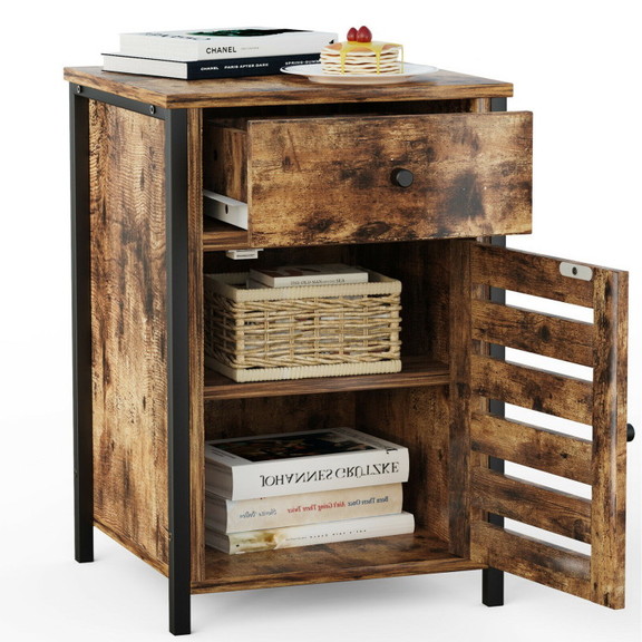 Costway 72543610 Industrial Nightstand with Drawer...