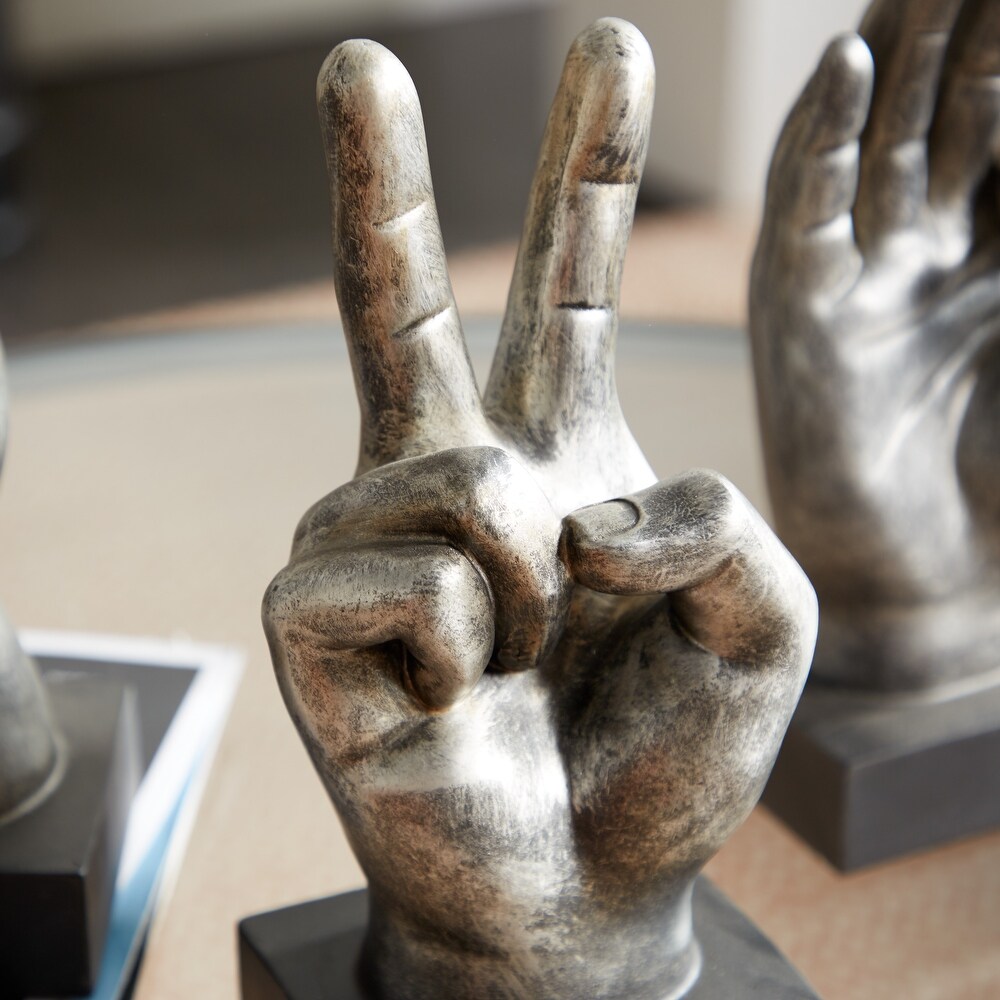 The Novogratz Dark Silver or Light Silver Polystone Hands Sculpture (Set of 3)   6\